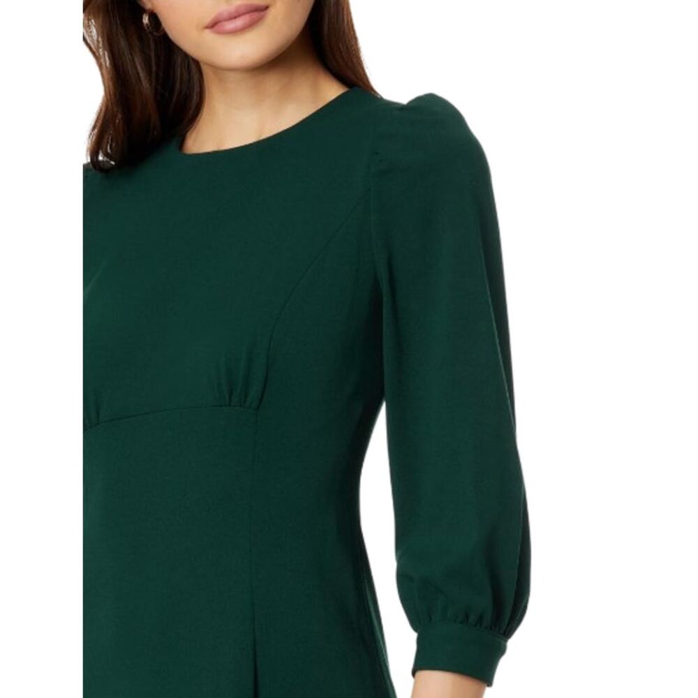 CALVIN KLEIN Scuba Crepe Midi Dress Size 4 Malachite Green 3/4 Puff Sleeve NWT - Picture 2 of 12